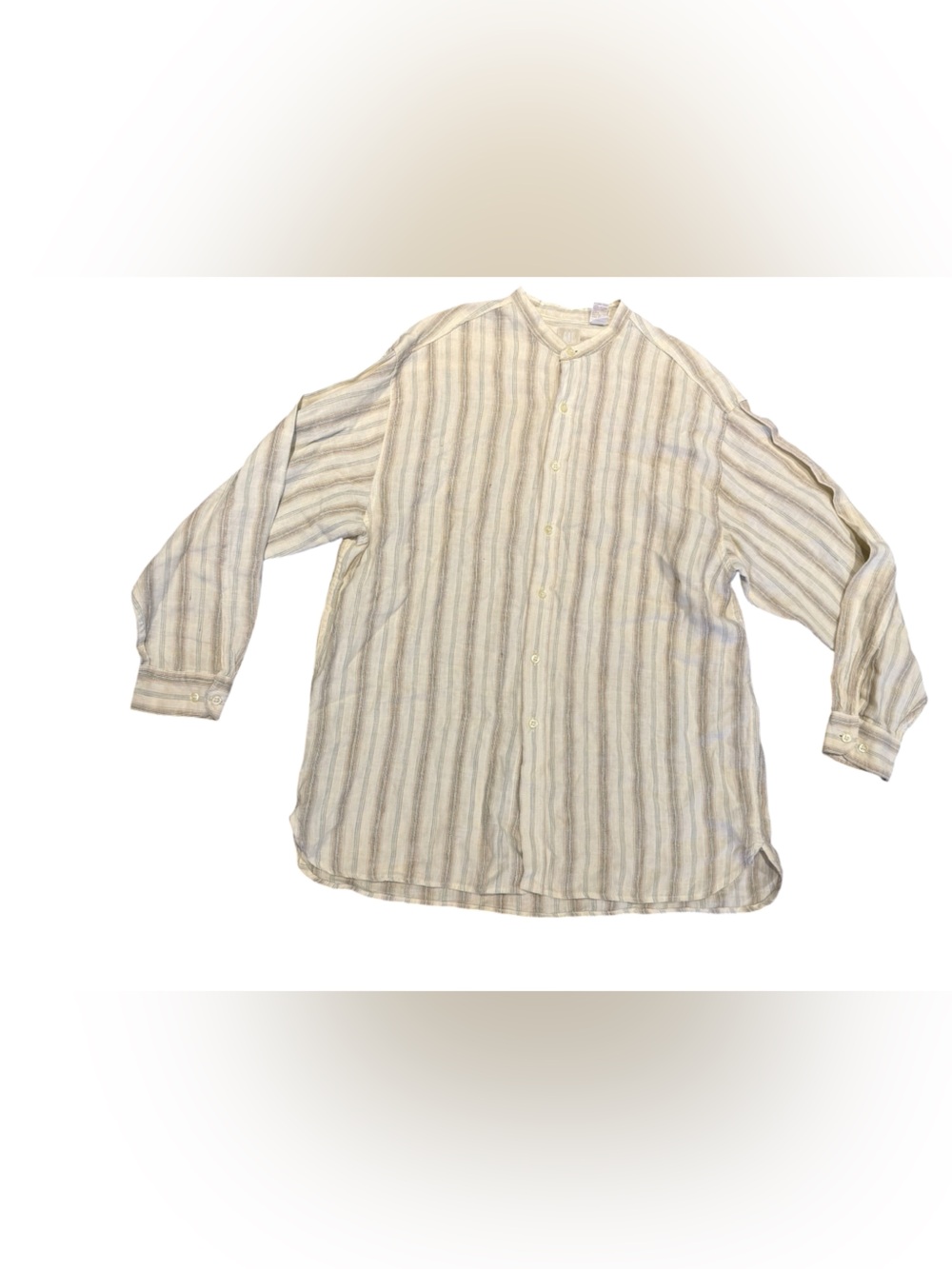 The GAP Ivory & Tan 100% Linen Striped Button-Up Shirt Mens Size Medium